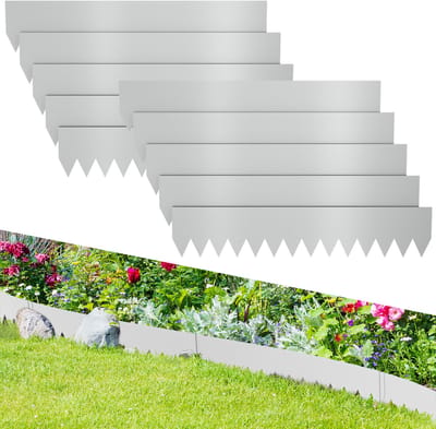 Froadp Natuur 10m x 20cm Verzinkte Metalen Rasenkant, Flexibele Grasmaairand met Klemmen, Weerbestendig & Roestvrij, Eenvoudig te Installeren