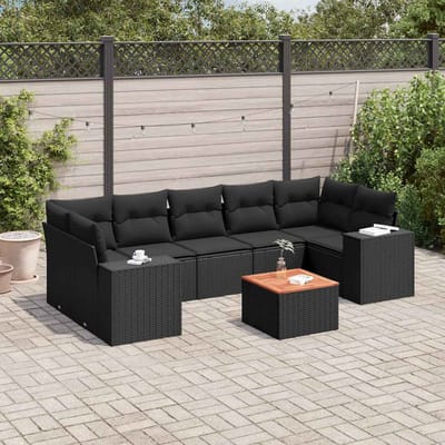 vidaXL - 8-delige - Loungeset - met - kussens - poly - rattan - zwart