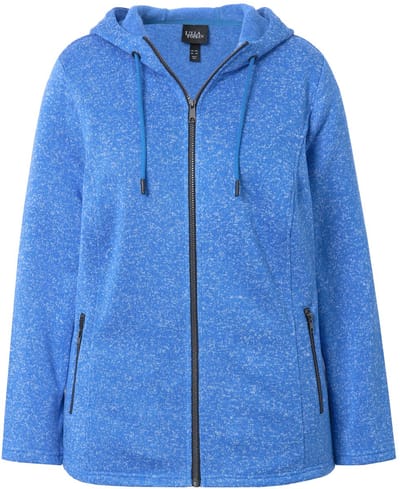 Ulla Popken - Dames - Jas van gebreid fleece capuchon ritszakken - Pauwenblauw - Maat 42+