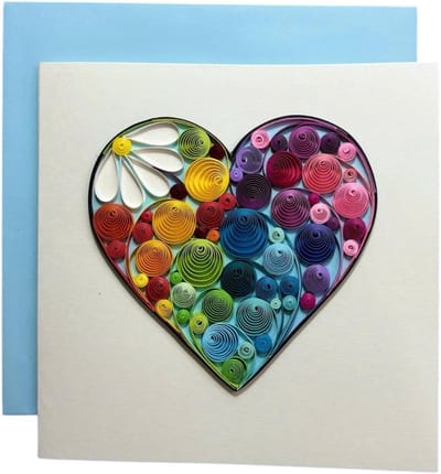 Hart Wenskaart - Quilling Kaart - Liefde Tonen - Handgemaakt 3D Effect - 16.5cm Vierkant - Meerkleurig