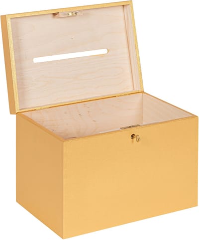 HAUDT® Enveloppenkist met slot BAS Goud - 29 x 20 x 21 cm - houten kist met slot - incl. koperen sleutel - Gouden metallic opbergkist