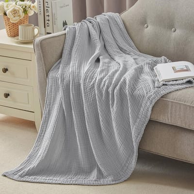 Zachte Katoenen Mousseline Plaid - Lichtgewicht Katoenen Sprei voor Volwassenen - 127 x 180 cm - Lichtgrijs