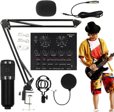 Opnamestudio Set - Microfoon Kit - Live Streaming - Cardioïde Directionele Pickup - USB Audio Adapter - Zwart