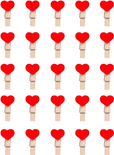QUVIO Mini wasknijpers - Voor foto’s en kaarten - Hartjes knijper - Fotoclip - Fotohouder - 25 stuks - Hout - Rood