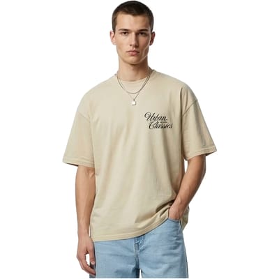 Urban Classics - Flow Script Logo Loose Dames Tshirt - S - Creme