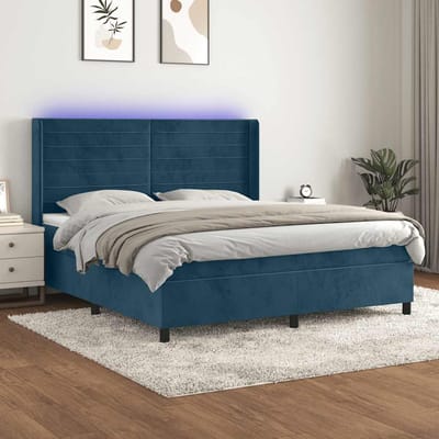 vidaXL - Boxspring - met - matras - en - LED - fluweel - donkerblauw - 160x200 - cm