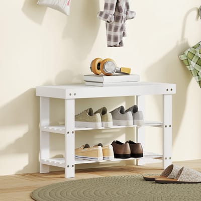 HOMCOM bamboe schoenenbank, schoenenplank met 3 niveaus, Scandinavische stijl, opbergbank voor entree, woonkamer, slaapkamer, belastbaar tot 136 kg, 70x28x45 cm, Wit