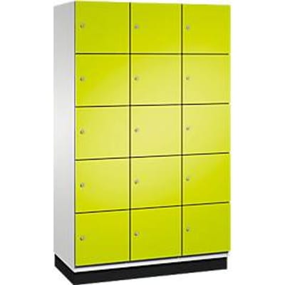 C+P Cambio lockerkast, 3 vakken, 15 vakken, met plint, B 1200 x D 525 x H 1980 mm, lichtgrijs/kleingroen