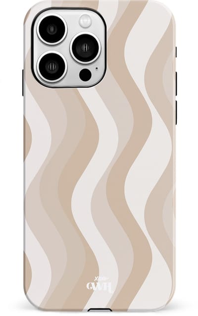 xoxo Wildhearts Minimal Nude - Double Layer - Hardcase geschikt voor iPhone 13 Pro hoesje - Siliconen hoesje iPhone met golven print - Cover geschikt voor iPhone 13 Pro beschermhoes - wit / beige / bruin