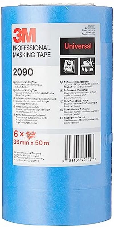 Professionele schildertape voor gladde oppervlakken - UV-bestendig, binnen en buiten - Voordeelverpakking met 6 rollen (36 mm x 50 m)