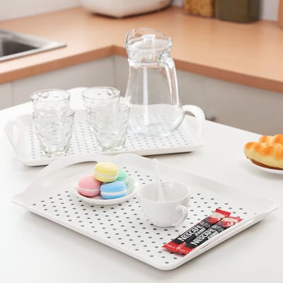 Dienblad Rechthoekig - Anti-slip Dienblad - Diep dienblad met antislip - Met handvatten - 45 x 32 x 4 Cm - Kleur Wit