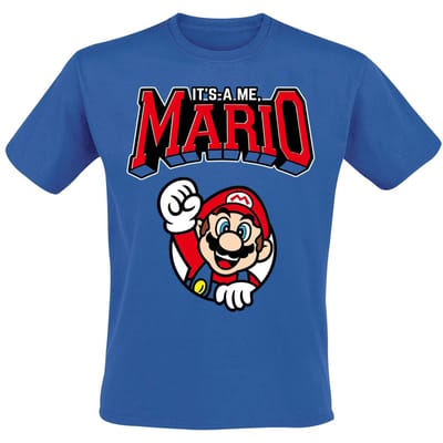 Super Mario Varsity T-shirt blauw M Katoen - Fan merch, Gaming, Nintendo