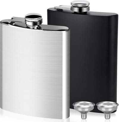 2 stuks roestvrijstalen heupfles met trechter in set, van 304 heupfles roestvrij staal, 8 oz. 230 ml lekvrij, geschikt voor het dragen van alcohol (zilver en matzwart)