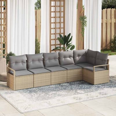vidaXL Bankstel 6 st Beige poly rattan