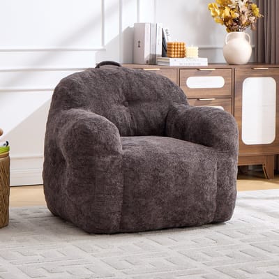 Zitzak Fauteuil van Chenille Imitatie Konijnenbont - Hoogdichtheid Versnipperd Schuim - Ergonomisch Ontwerp - Loungestoel voor Woonkamer, Slaapkamer en Kinderkamer - Max. 200 kg-Donkergrijs