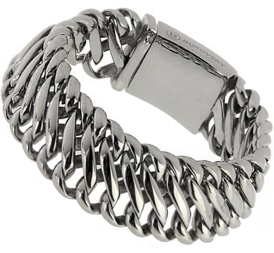 Bukovsky - Extra Lange Stalen Schakelarmband - "Elegance Small" - 25 cm - Zilverkleur - Glanzend - Gepolijst Staal - Rvs - 316L Stainless Steel