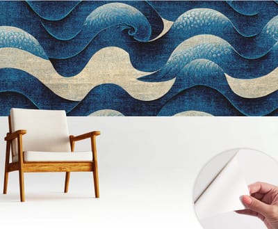 Wallfluent Zelfklevend Behang - Blauwe golven Zelfklevend fotobehang - 250x104 cm - Marine Zelfklevend Behang - Herpositioneerbaar - Voor de woonkamer, slaapkamer en kantoor Zelfklevend Behang