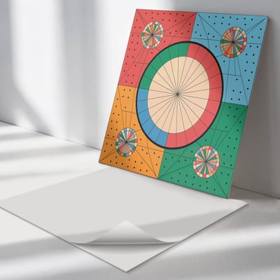 Wallfluent Vinyl Tegels - Geometrisch Patroon met Cirkels Vinyl Vloer Tegels - 30 cm x 30 cm - Romig PVC Tegels - 9 stuks - Vierkant PVC Tegels - Abstractie Plaktegels - Zelfklevende Vinyl Tegels - Plaktegels Keuken en Badkamer