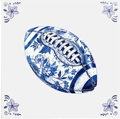 Delfts blauw tegeltje Rugbybal - delfts blauw wandbord - delftsblauw - hollandse cadeautjes - wanddecoratie - decoratieve accessoires