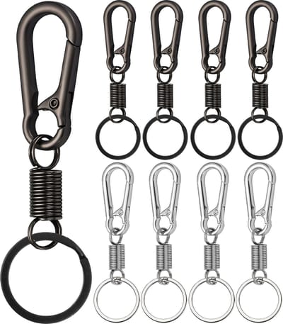8 Stuks Zilver en Zwart RVS Karabijnhaak Sleutelhangers - Musketonhaak met Sleutelringen voor Volwassenen - Mini Musketon en ringetjes - Auto Klein Carabiner Sleutel Hanger, Houder - Karabijn haak ringen - Keychain Karabijnsluiting
