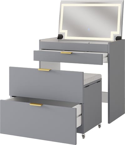 Vicco Wanja Kaptafel – 80 cm met bank en LED-spiegel Grijs