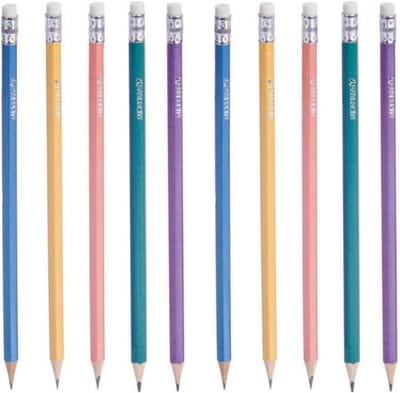 Pincello Teken potloden - 10x - multi colours - grijze punt - met end gummetje - schrijfbenodigdheden