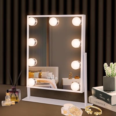 Draadloze Make-up Spiegel met Verlichting en Dimbare LED Lampen - 3 Kleuren Licht en 360 Graden Rotatie
