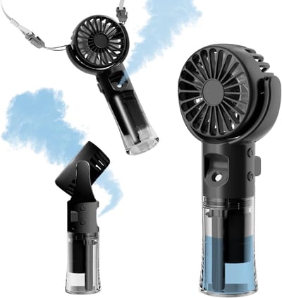 Handventilator met Waternevel - Handventilator met Verneveling - Luchtbevochtiger - 4 Snelheden - 55 ml Reservoir - 360° Draaibaar - Oplaadbaar - Draagbaar - Voor Reizen, Kamperen Thuis, Kantoor, Onderweg en Buiten - Zwart