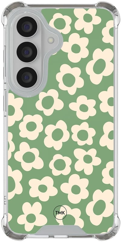 Shockproof hoesje geschikt voor Samsung Galaxy S26 - Retro cute flowers - Schokbestendig - Verhoogde randen - TPU case - Extra Sterke Back Cover - Bloemen - Transparant, Groen