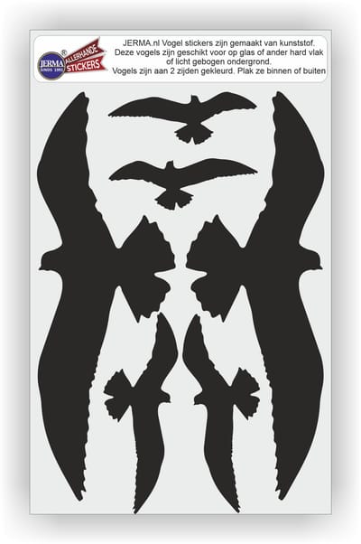 Jerma - Vogelbescherming - Raam - Stickers - set 6 st - Zwart - in 3 maten - Zelfklevend - Folie