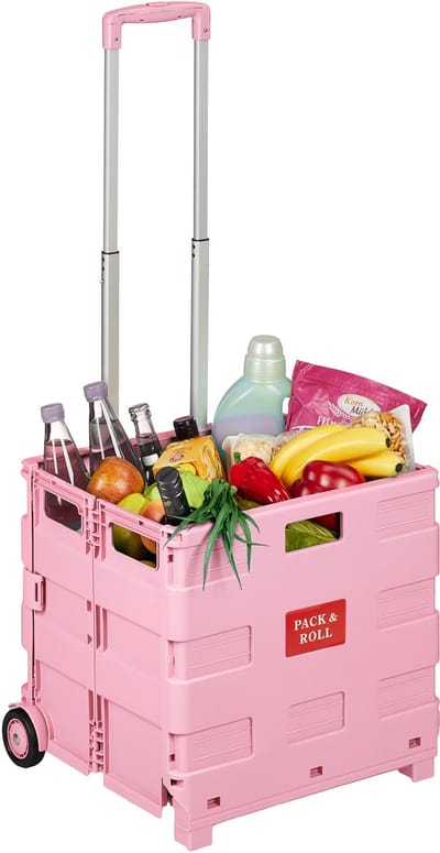 Boodschappentrolley opvouwbaar - met wielen - tot 35 kg - roze