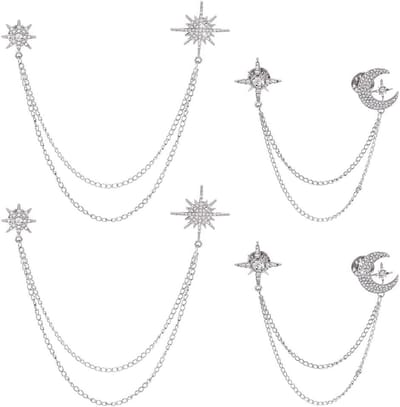 4 stuks 2 stijlen strass ster broche legering ster maan kwast prachtige reversspeld platina strass sneeuwvlok hangende lange kwastnaalden