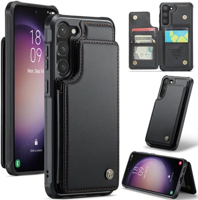 CaseMe – Telefoonhoesje geschikt voor Samsung Galaxy S23 – Wallet Back Cover – Magnetische Kaarthouder – PU Leer – Zwart