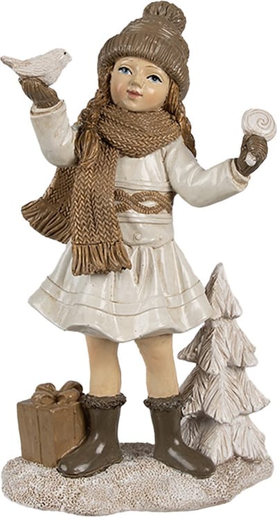 Clayre & Eef Decoratie Beeld Meisje 16 cm Beige Kunststof