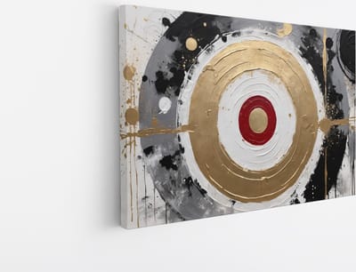 Saammp Canvas Schilderij - Abstract - Goud - Zwart -Wit - Vormen - 30x20 - Foto op canvas - Wanddecoratie - muurdecoratie Woonkamer - Slaapkamer decoratie - Canvas Print