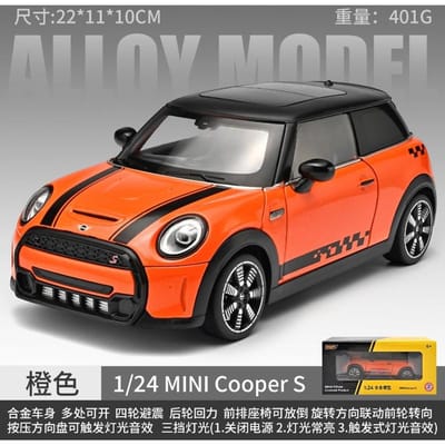 Officieel gelicentieerd 1:24 Mini Cooper Lichtmetalen Auto Model Diecast Speelgoedvoertuig Met Pull Back Licht Geluid Collectie Miniature Voiture