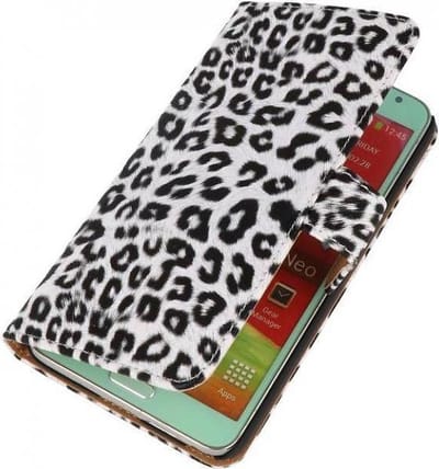 Luipaard Bookstyle Wallet Case Hoesjes - Hoesje Geschikt voor Samsung Galaxy Note 3 Neo Wit
