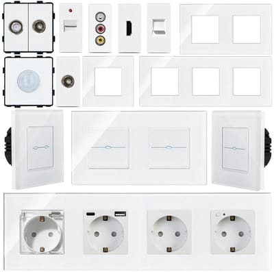 Slimme Wifi Lichtschakelaar met Stopcontact en Touch Dimmer Glas Frame