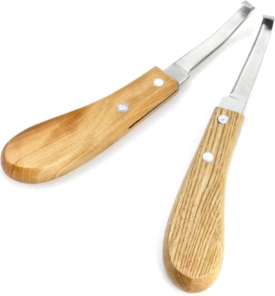 2 stuks hoefmessen, 21.5 cm hoefschraper rechtshandig en linkshandig, hoefmes met ergonomisch handvat, voor rundvee, schapen, paarden
