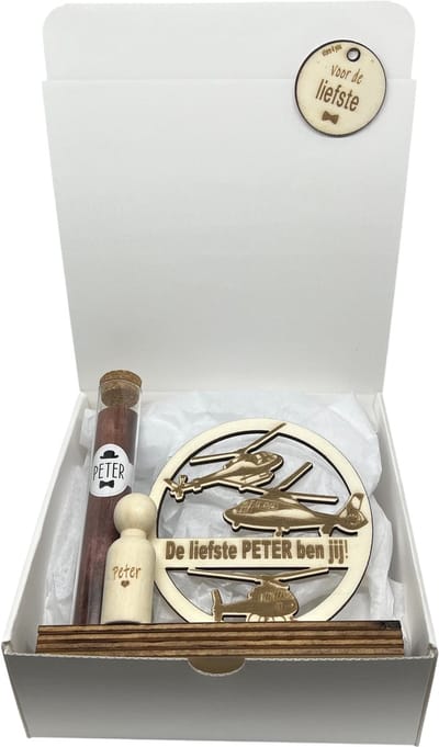 Geschenkbox liefste PETER | HELICOPTER | HELD | liefste peter | peter vragen | peter worden | peetoom vragen | peettante worden | cadeau | geschenkdoos | giftbox | allerliefste peter