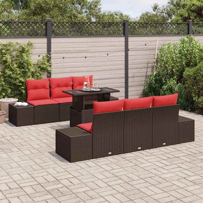 vidaXL - Tuinbank - Set - 7 - st - 6-Aantal - zitplaatsen - Bruin - en - Rood