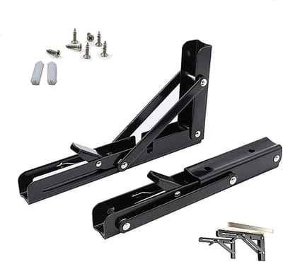 2 stuks Inklapbare Plankdragers RVS - Heavy Duty Wandsteun voor Werkbank of Tafel - Ruimtebesparend - Zwart