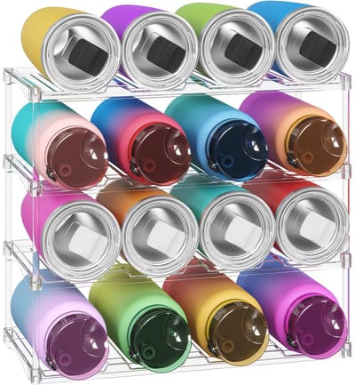 Stapelbare flessenorganizer van kunststof voor thuis, tumbler- en bekerhouder, transparante flesstandaard voor wijn, voor aanrecht en kast, 4-laags, plaats voor 16 flessen