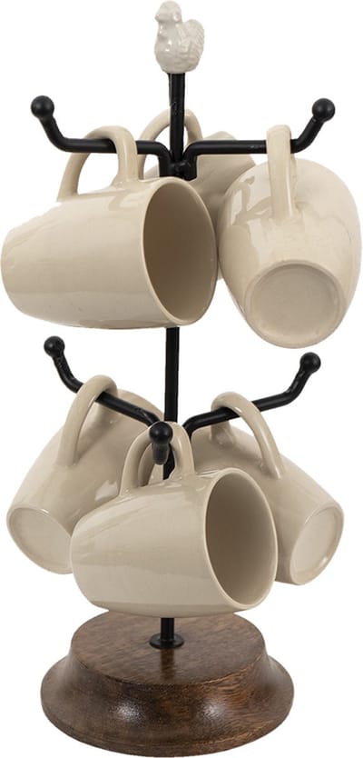 Clayre & Eef Mokkenrek met mokken Kip Ø 14x39 cm Beige Keramiek Mokkenboom