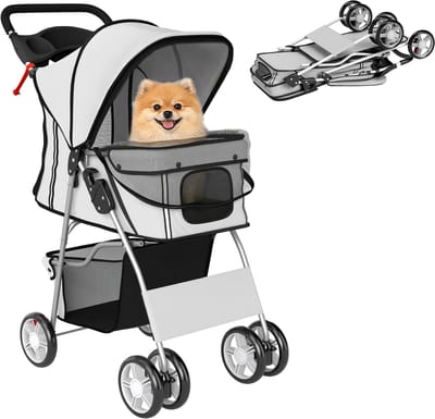 Pawhut Huisdierwagen-Staal, Polyester-77L x 44B x 102H cm-Grijs