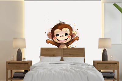Behang - Fotobehang Aap - Bruin - Waterverf - Dieren - Meiden - Jongens - Breedte 240 cm x hoogte 240 cm