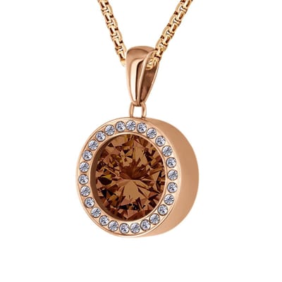 Quiges 12mm Mini Munt Hanger Rosé Goudkleurig met Zirkonia RVS Glans met Zirkonia Bruin Munt en Ketting Ankerketting 42-46cm - SLSHS423