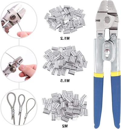 Professionele Crimping Pliers voor Draad met 150 Stuks Aluminium Dubbel Barrel Ferrules en Loopsleuven Kit voor Precisiewerk