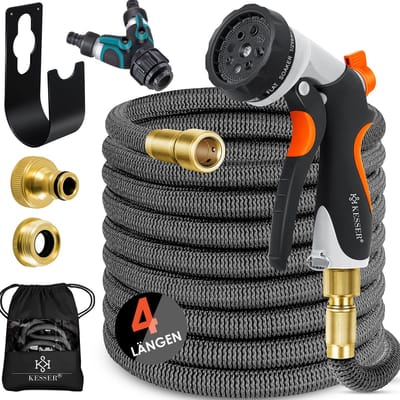 KESSER® Premium Tuinslang flexibel 45 meter - uitrekbare Tuinslang inclusief aansluitingen, Ophanghaak en Sproeikop - Antraciet