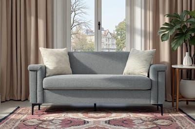 Sweiko 2-zits bank - Met 2 kussens - Linnen - Massief houten frame - Metalen poten - Grijs